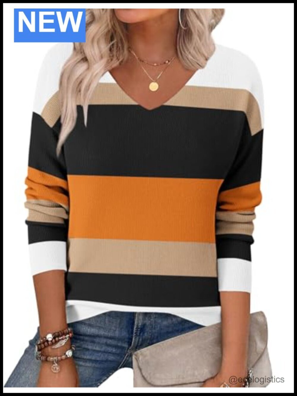 Women's Long Sleeve V-Neck Knit Pullover Sweater - Business Casual